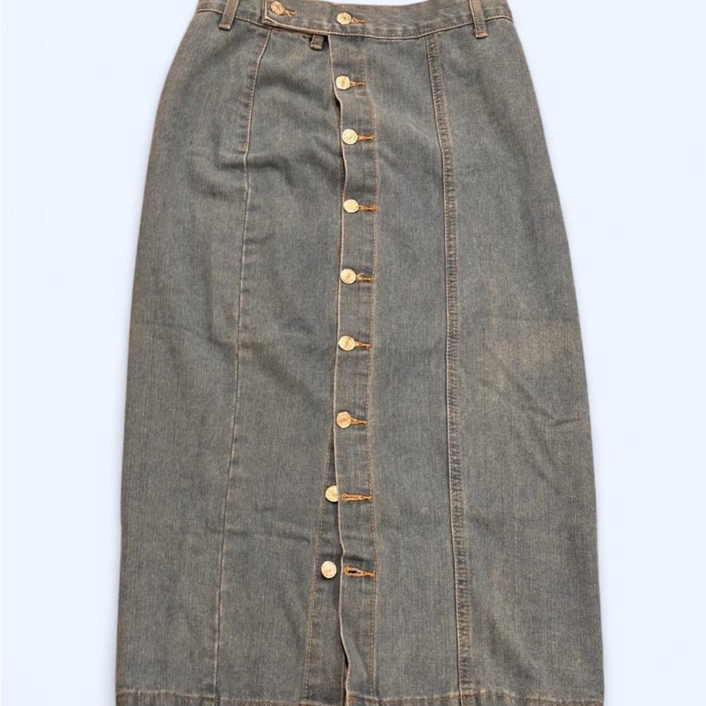 Denim Button-Front Skirt